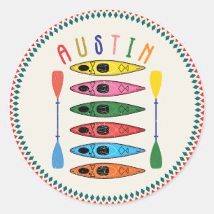 Retro Austin Kayaking Runder Aufkleber