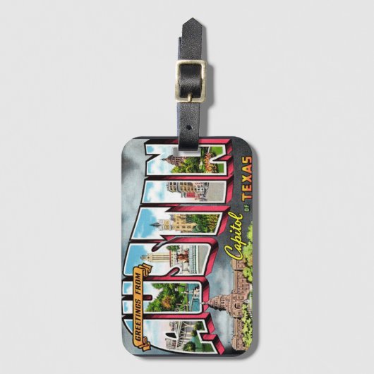 Retro Austin Texas Gepäckanhänger (Vorderseite Vertikal)