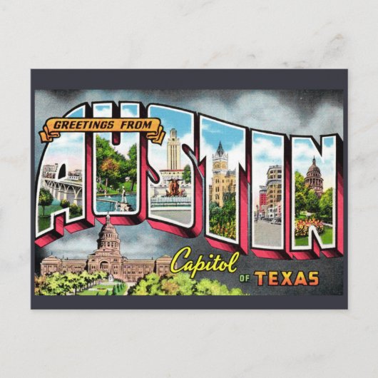 Retro Austin Texas Postkarte (Vorderseite)