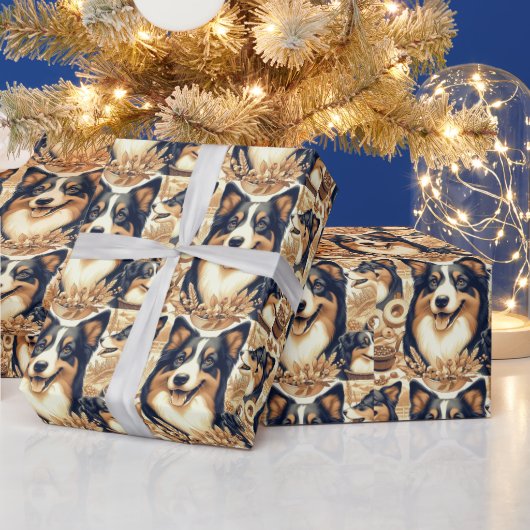 Retro Australian Shepherd Illustration Geschenkpapier (Feiertage)