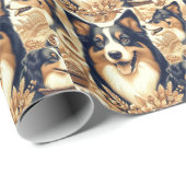 Retro Australian Shepherd Illustration Geschenkpapier (Rolleneckpunkt)