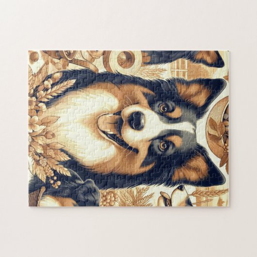 Retro Australian Shepherd Illustration Puzzle (Horizontal)