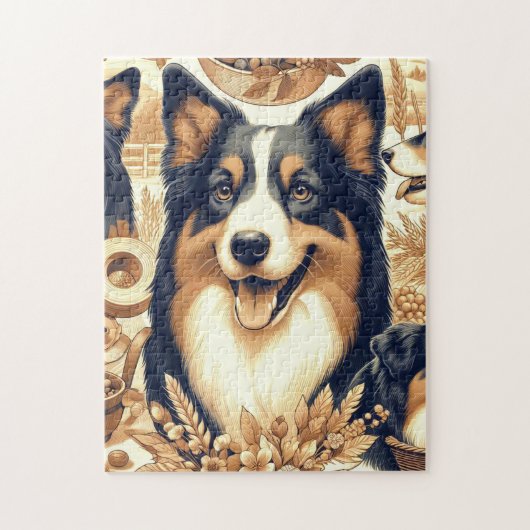 Retro Australian Shepherd Illustration Puzzle (Vertikal)