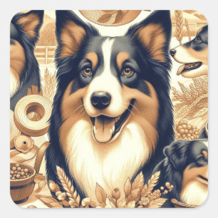 Retro Australian Shepherd Illustration Quadratischer Aufkleber