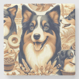 Retro Australian Shepherd Illustration Steinuntersetzer
