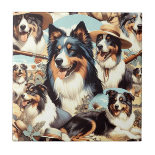 Retro Australian Shepherd Nahtlose Malerei Fliese