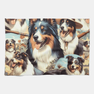 Retro Australian Shepherd Nahtlose Malerei Geschirrtuch