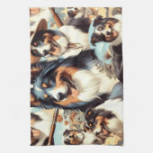 Retro Australian Shepherd Nahtlose Malerei Geschirrtuch (Vertikal)