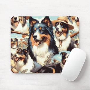Retro Australian Shepherd Nahtlose Malerei Mousepad