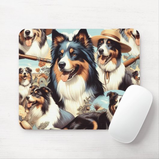 Retro Australian Shepherd Nahtlose Malerei Mousepad (Mit Mouse)