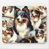 Retro Australian Shepherd Nahtlose Malerei Mousepad (Vorne)