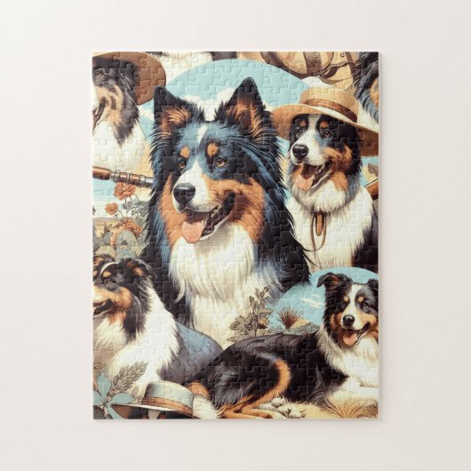 Retro Australian Shepherd Nahtlose Malerei Puzzle (Vertikal)
