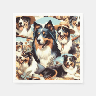 Retro Australian Shepherd Nahtlose Malerei Serviette