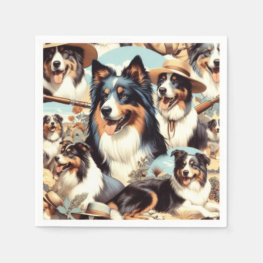 Retro Australian Shepherd Nahtlose Malerei Serviette (Vorderseite)
