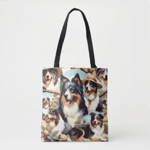 Retro Australian Shepherd Nahtlose Malerei Tasche
