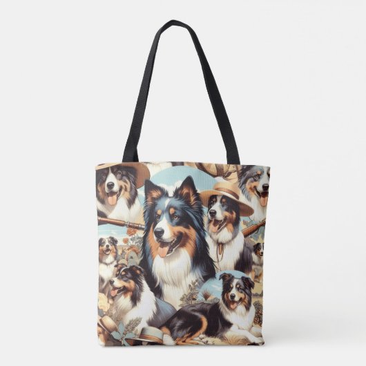 Retro Australian Shepherd Nahtlose Malerei Tasche (Rückseite)