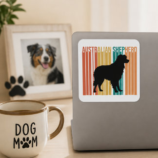 Retro Australian Shepherd Silhouette  Quadratischer Aufkleber