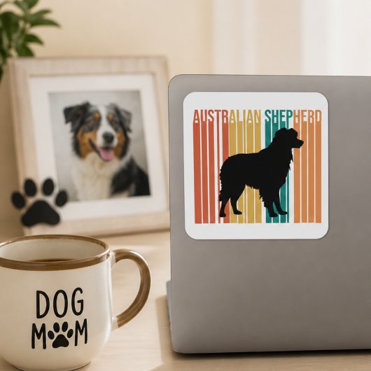 Retro Australian Shepherd Silhouette Quadratischer Aufkleber