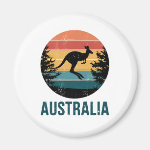 Retro Australian Sunset Animal Jumping Kangaroo Magnet