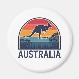 Retro Australian Sunset Animal Jumping Kangaroo Magnet