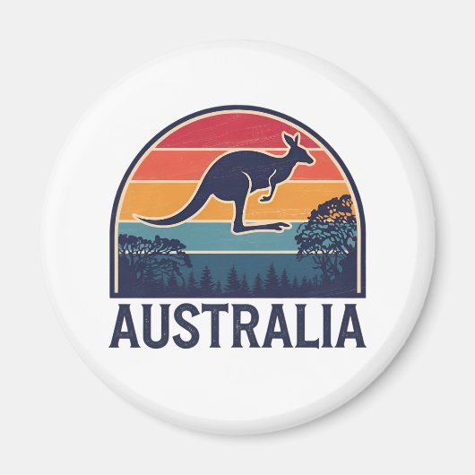 Retro Australian Sunset Animal Jumping Kangaroo Magnet (Vorne)