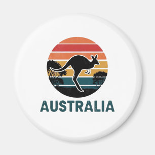 Retro Australian Sunset Animal Jumping Kangaroo Magnet