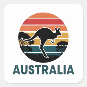 Retro Australian Sunset Animal Jumping Kangaroo Quadratischer Aufkleber