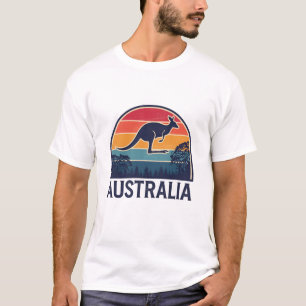 Retro Australian Sunset Animal Jumping Kangaroo T-Shirt