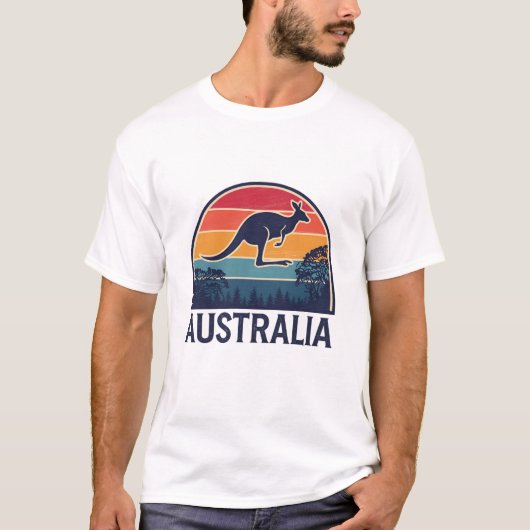 Retro Australian Sunset Animal Jumping Kangaroo T-Shirt (Vorderseite)