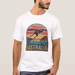 Retro Australian Sunset Animal Jumping Kangaroo T-Shirt