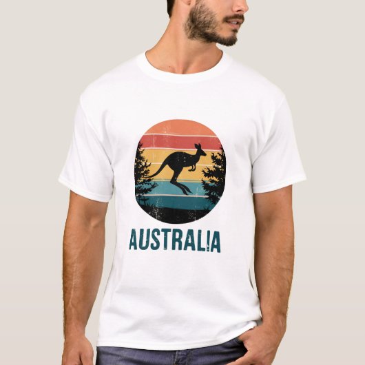 Retro Australian Sunset Animal Jumping Kangaroo T-Shirt (Vorderseite)
