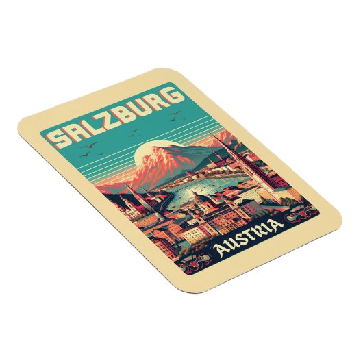 Retro Austria Hauptstadt salzburg skyline Magnet (Rechte Seite)