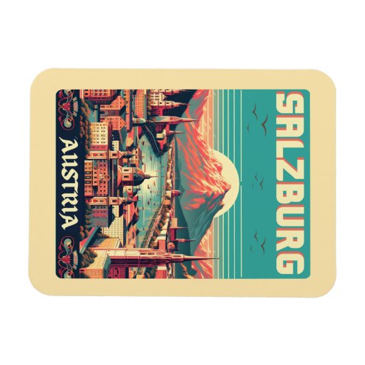 Retro Austria Hauptstadt salzburg skyline Magnet (Horizontal)