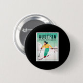 Retro Austria Ski Motiv mit Ski- und Skistöcken Button (Vorne & Hinten)