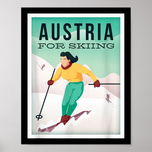 Retro Austria Ski Motiv mit Ski- und Skistöcken Poster (Vorne)
