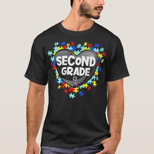 Retro Autism Awareness Heart Second Grade Support  T-Shirt (Vorderseite)
