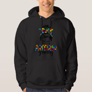 Retro Autism Awareness Messy Bun Granny Support Au Hoodie