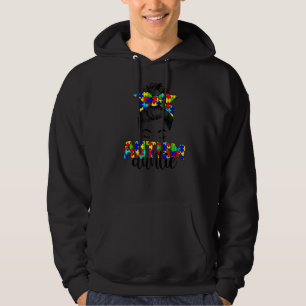 Retro Autism Awareness Messy Bun Tuntie Support Au Hoodie