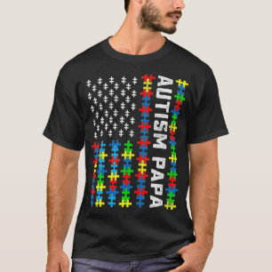 Retro Autism Awareness USA Flag Papa Support Autis T-Shirt