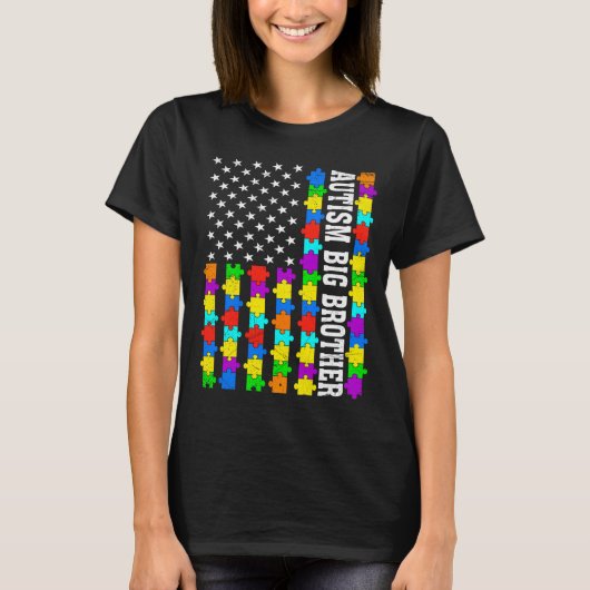 Retro Autism Big Brother American Flag Liebe Autis T-Shirt (Vorderseite)