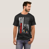 Retro Autism Big Brother Bear American Flag Awaren T-Shirt (Vorne ganz)