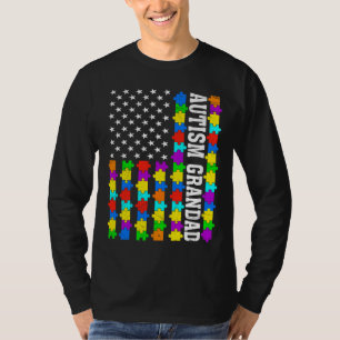 Retro Autism Grandad American Flag Liebe Autism Aw T-Shirt