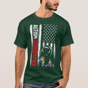 Retro Autism Grandfather Bear American Flag Awaren T-Shirt