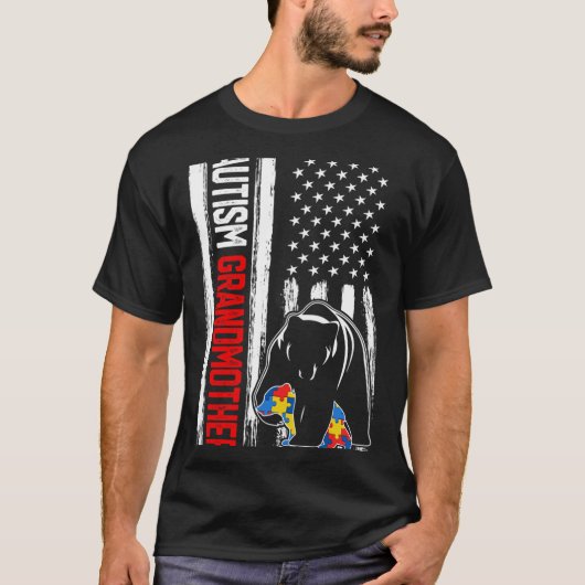 Retro Autism Großmutter Bear American Flag Awaren T-Shirt (Vorderseite)