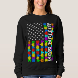 Retro Autism Mama American Flag Liebe Autismus Awa Sweatshirt