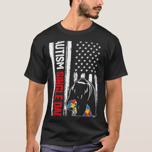 Retro Autism Single Vater Bear American Flag Aware T-Shirt (Vorderseite)