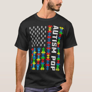 Retro Autismus Awareness USA Flag Pop Support Auti T-Shirt