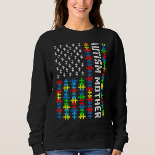 Retro Autismus Bewusstsein USA Flaggen Mutter Supp Sweatshirt