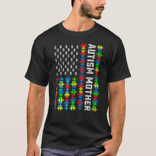 Retro Autismus Bewusstsein USA Flaggen Mutter Supp T-Shirt