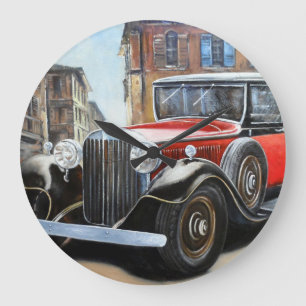 Retro-Auto-Alte-Stadt-Malerei Große Wanduhr